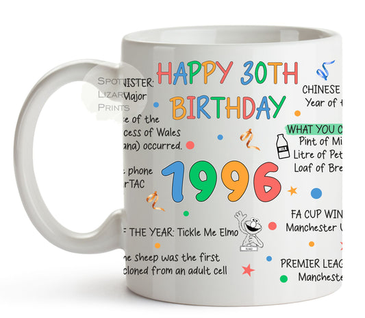 Born in 1996 Facts – Back in 1996 - 30th Birthday Mug – Unique Gift for 30th Birthday – 30 Keepsake Mug for Him, Her, Friend, Son, Daughter