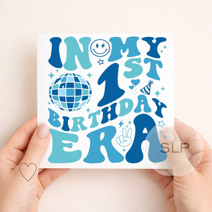 In My 1st Birthday Era Card – Retro Disco First Birthday Card – Blue or Pink – One Year Old Party Card – 1st Birthday Girl or Boy 1st Era