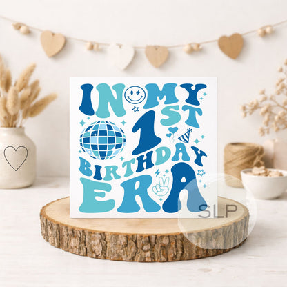 In My 1st Birthday Era Card – Retro Disco First Birthday Card – Blue or Pink – One Year Old Party Card – 1st Birthday Girl or Boy 1st Era