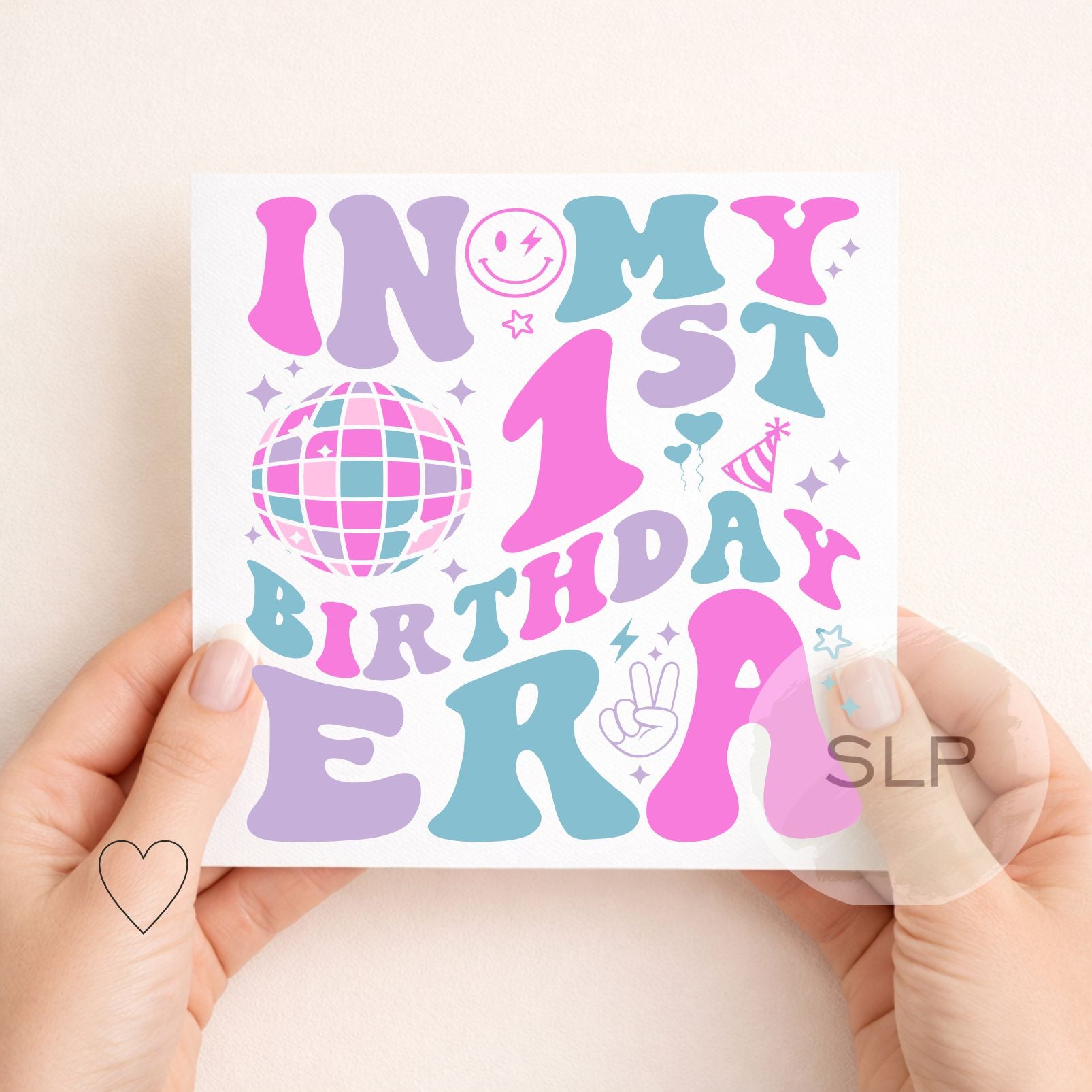 In My 1st Birthday Era Card – Retro Disco First Birthday Card – Blue or Pink – One Year Old Party Card – 1st Birthday Girl or Boy 1st Era