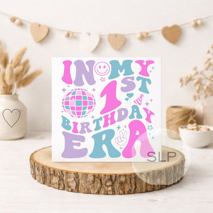 In My 1st Birthday Era Card – Retro Disco First Birthday Card – Blue or Pink – One Year Old Party Card – 1st Birthday Girl or Boy 1st Era