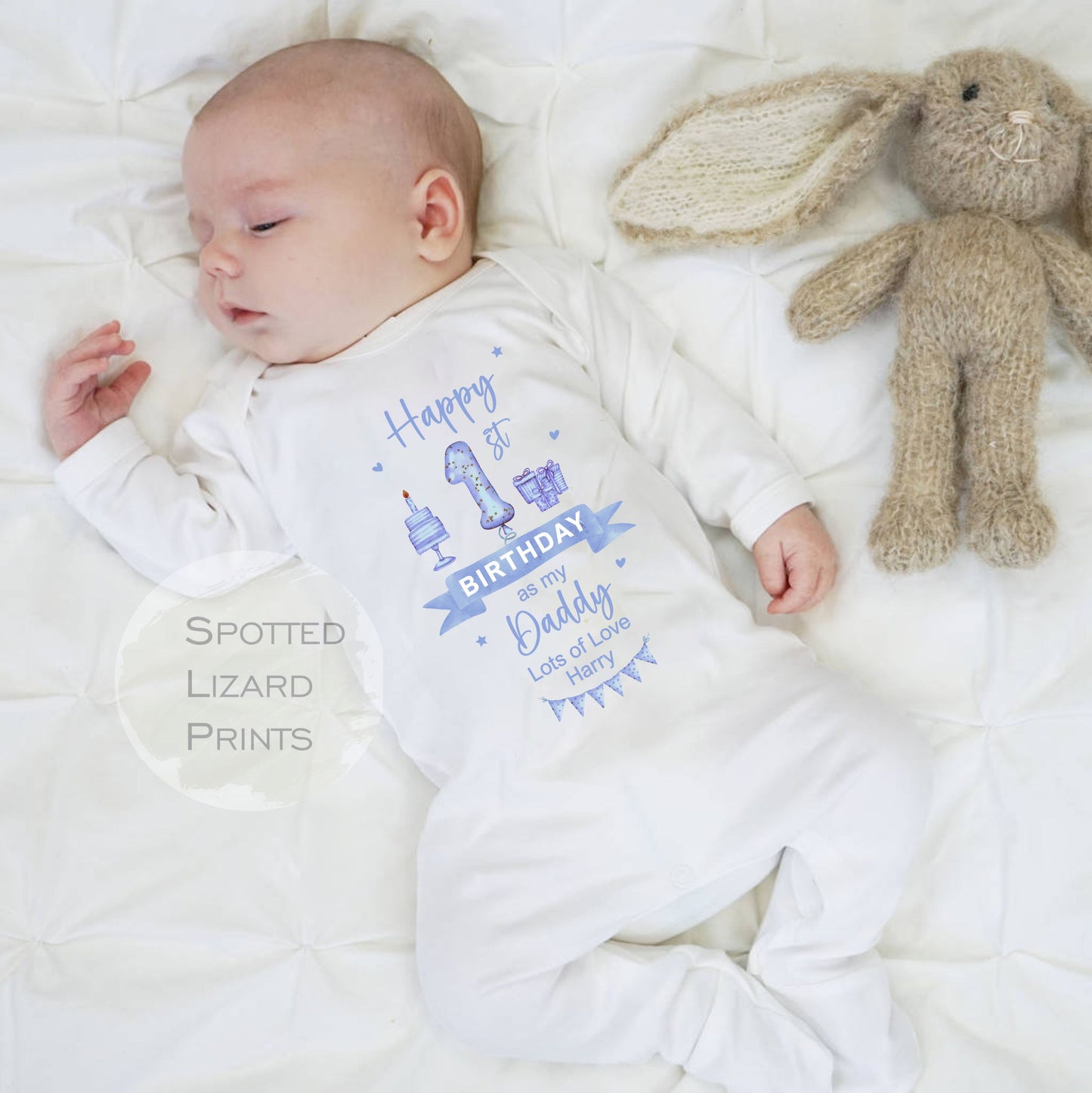 Personalised Happy Birthday Daddy Baby Sleepsuit