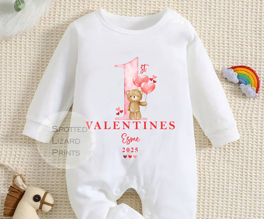 Personalised My First Valentines Sleepsuit Baby Girl / Boy Outfit First Valentines 1st Valentines - Valentines Day