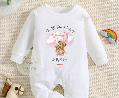 Personalised Our First Valentine's Day with Daddy Sleepsuit, vest Baby Girl / Boy Outfit First Valentines 1st Valentines - Valentines Day