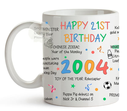 21st Birthday Mug – Born in 2004 Facts – Back in 2004 – Unique Gift for 21st Birthday – 21 Keepsake Mug for Him, Her, Friend, Son, Daughter