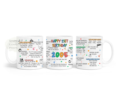 Born in 2005 Facts - 21st Birthday Mug – Back in 2005 – Unique Gift for 21st Birthday – 21 Keepsake Mug for Him, Her, Friend, Son, Daughter