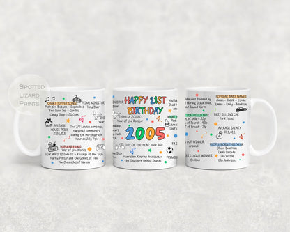 Born in 2005 Facts - 21st Birthday Mug – Back in 2005 – Unique Gift for 21st Birthday – 21 Keepsake Mug for Him, Her, Friend, Son, Daughter