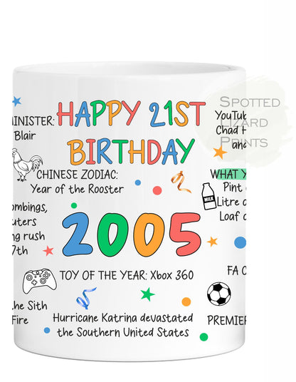 Born in 2005 Facts - 21st Birthday Mug – Back in 2005 – Unique Gift for 21st Birthday – 21 Keepsake Mug for Him, Her, Friend, Son, Daughter