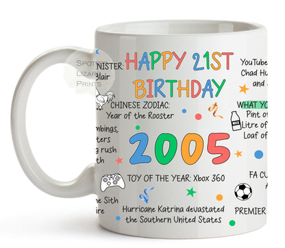 Born in 2005 Facts - 21st Birthday Mug – Back in 2005 – Unique Gift for 21st Birthday – 21 Keepsake Mug for Him, Her, Friend, Son, Daughter