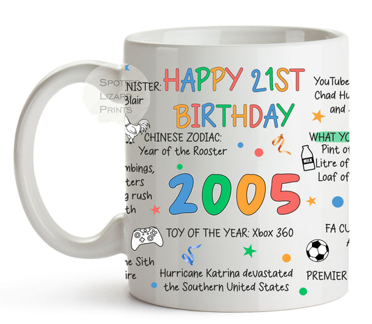 Born in 2005 Facts - 21st Birthday Mug – Back in 2005 – Unique Gift for 21st Birthday – 21 Keepsake Mug for Him, Her, Friend, Son, Daughter