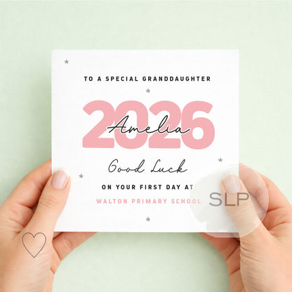 Personalised First Day at School Card 2026, Good Luck School Card, Nephew Granddaughter Card, Custom Name & School – Back to School Keepsake