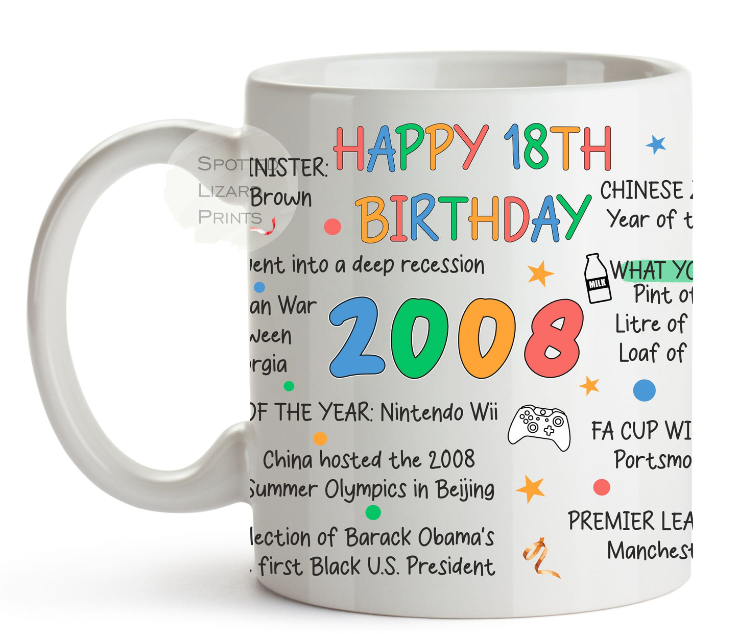 Born in 2008 Facts – 18th Birthday Mug – Born in 2008 Facts – Back in 2008 – Unique Gift for 18th Birthday – 18 Keepsake Mug for Him, Her, Friend, Son, Daughter