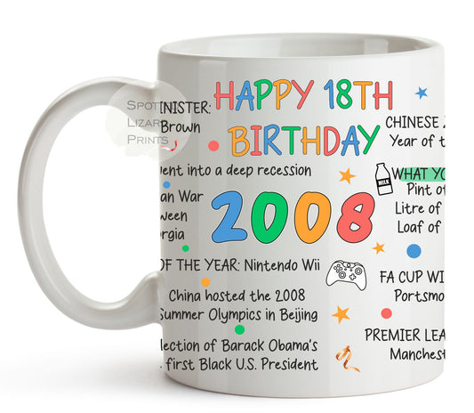 Born in 2008 Facts – 18th Birthday Mug – Born in 2008 Facts – Back in 2008 – Unique Gift for 18th Birthday – 18 Keepsake Mug for Him, Her, Friend, Son, Daughter