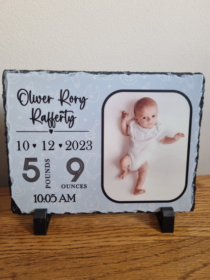 personalised slate stone with photo of baby