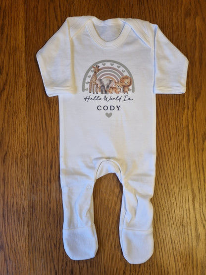 personalised hello world safari animal clothing.