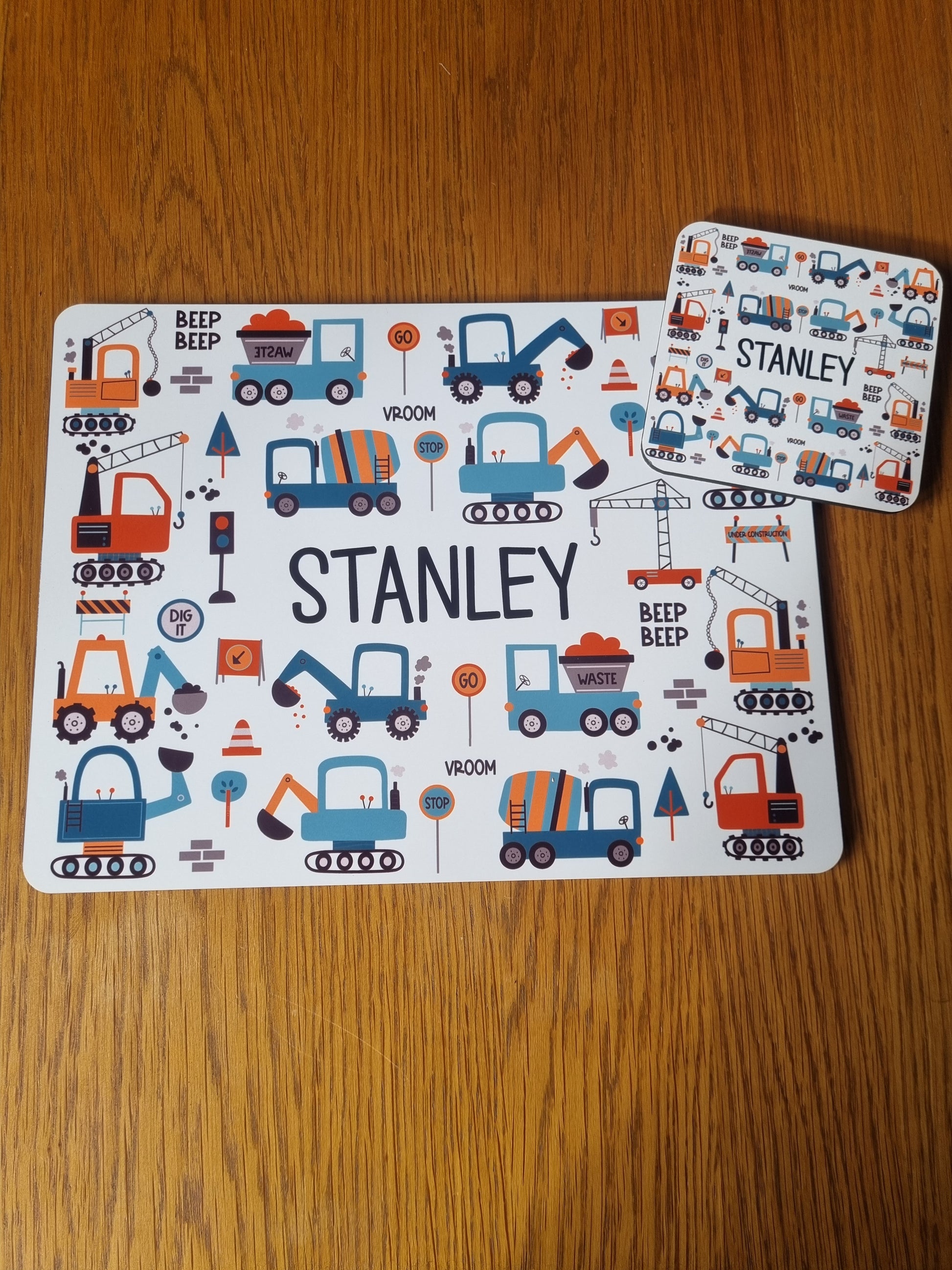 placemat and coaster, digger set for children