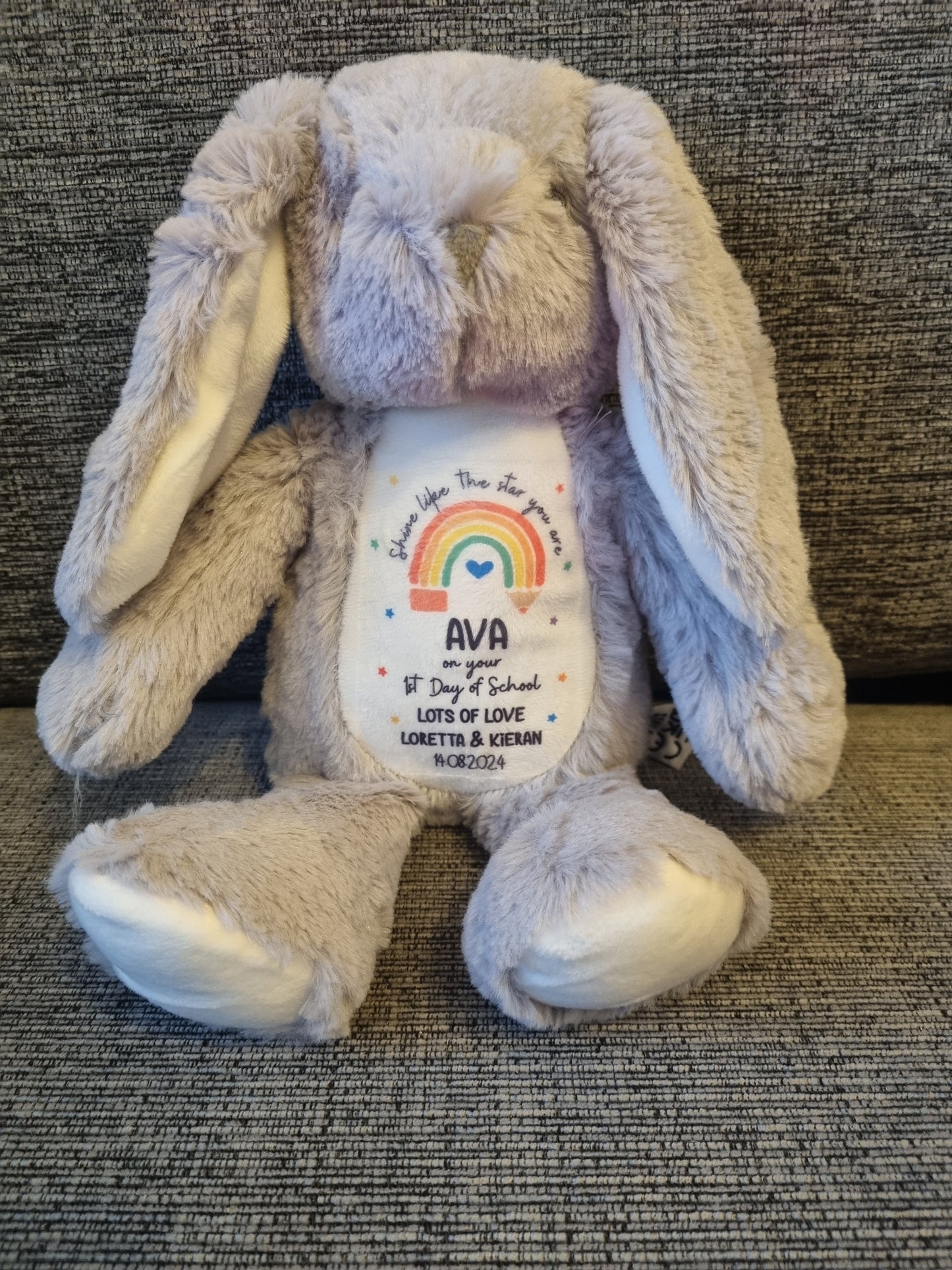 personalised first day of school rabbit teddy