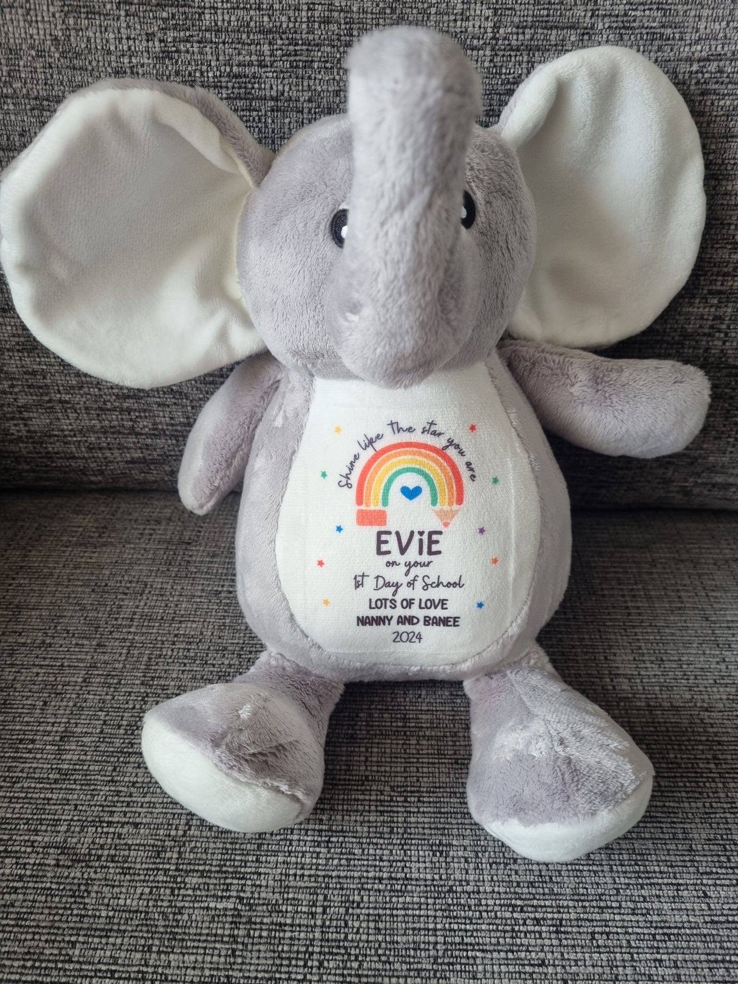 personalised first day of school elephant teddy