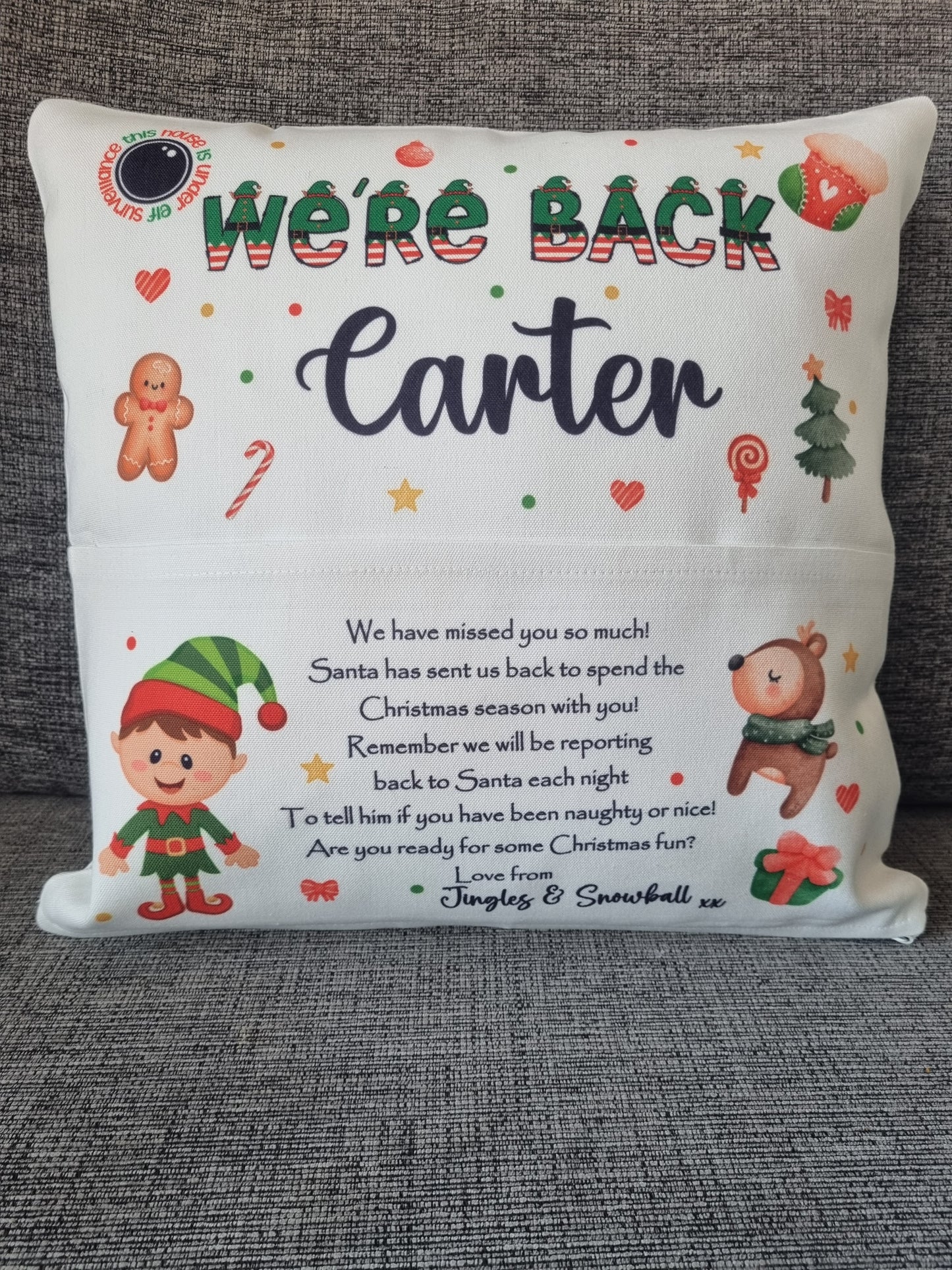 personalised elf on the shelf cushion