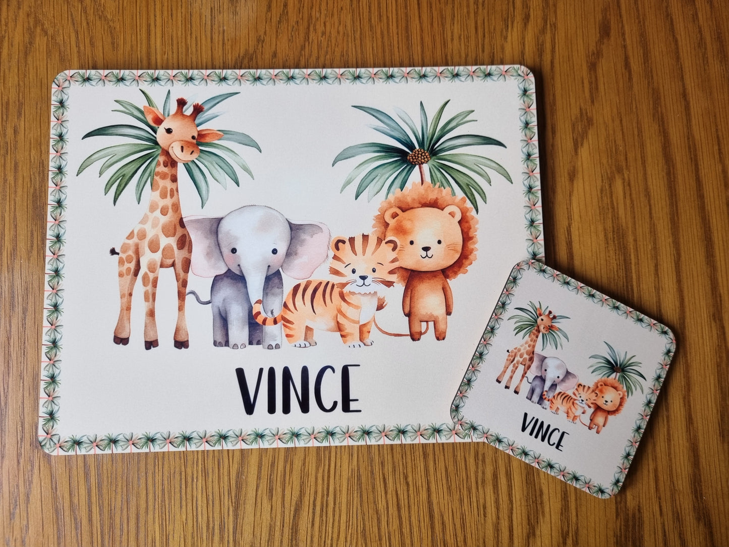 Personalised Safari Placemat and Coaster Set, Kid's Dinner Set, Safari gift, Children's Birthday Gift, Safari Placemat