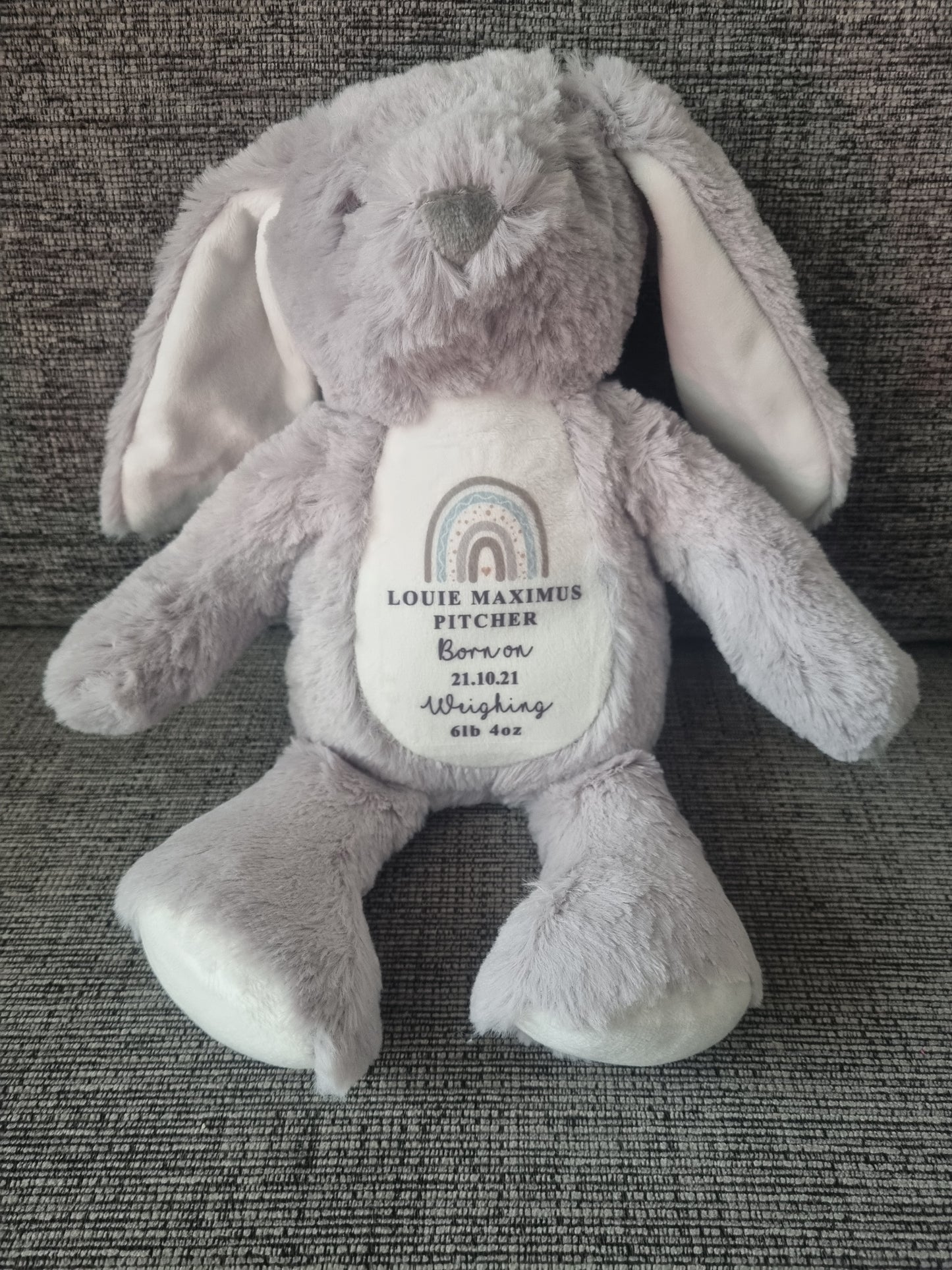 Personalised Baby Birth announcement Bunny Toy Name, Weight and Date of Birth - Baby Shower - Baby Gift - Baby Girl Baby Boy - Higgle Bears