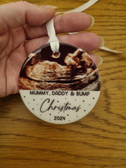 Personalised Bump First Christmas Bauble, Scan Photo Gift, Baby Announcement, Coming Soon, First Christmas, - Christmas Ornament