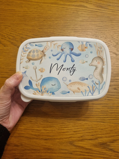 Sea creatures personalised Lunch box. Personalised Gift for Kids