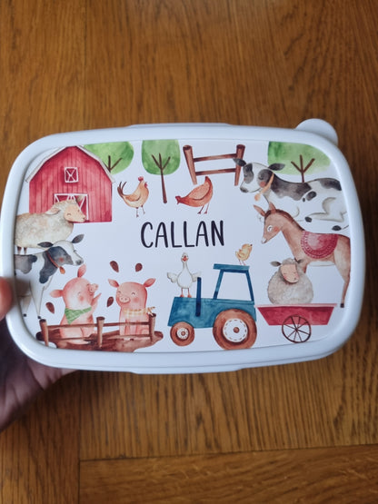 Personalised Snack Box - Kids Lunch Bag - Girls Lunch Box - Farm Lunch Box - Snack Tub - Boys Lunch Box - Personalised Lunch Box