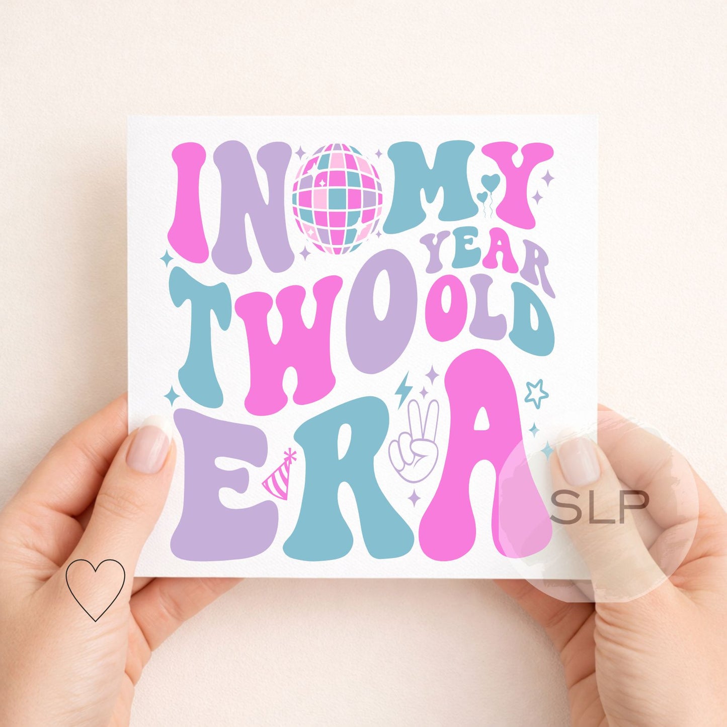 In My Two Era Birthday Card – 2nd Birthday Card – Retro Disco Two Year Old Card – Groovy Second Birthday – Blue or Pink in my 2nd era