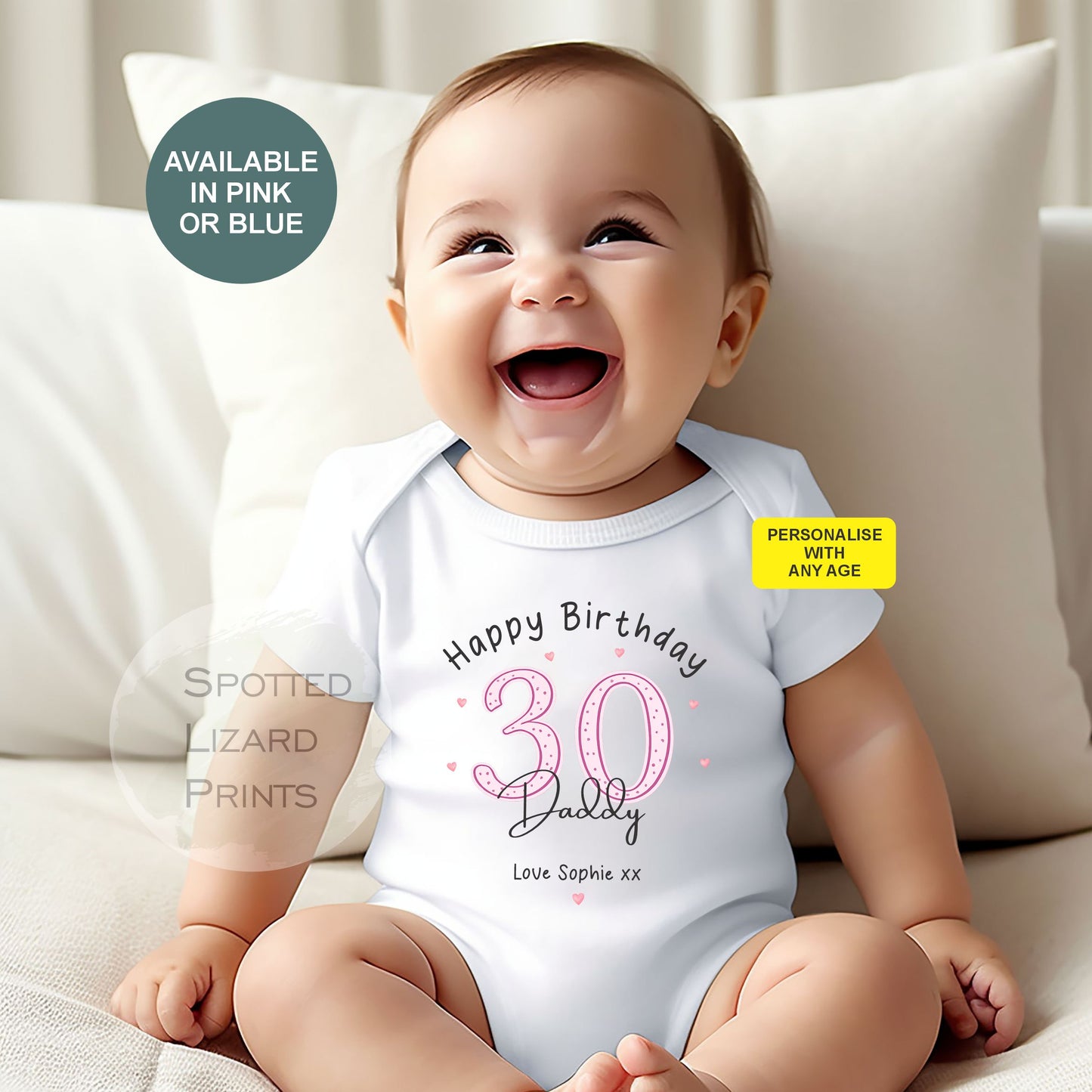 Personalised Daddy 30th Birthday Babygrow, T Shirt Baby Outfit Gift from Baby, New Dad Present