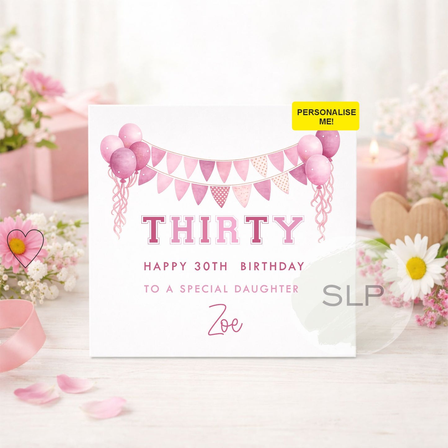 Personalised 30th Birthday Card | Happy 30th Birthday Card | Any Name Birthday Card | 30th Birthday Card for Her | Pink Birthday Card