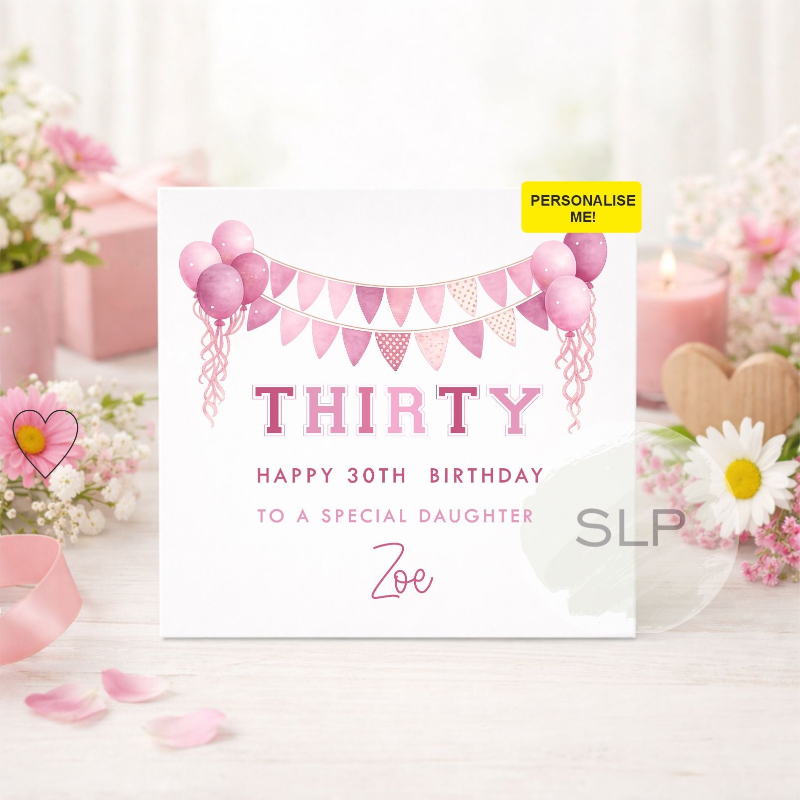 Personalised 30th Birthday Card | Happy 30th Birthday Card | Any Name Birthday Card | 30th Birthday Card for Her | Pink Birthday Card