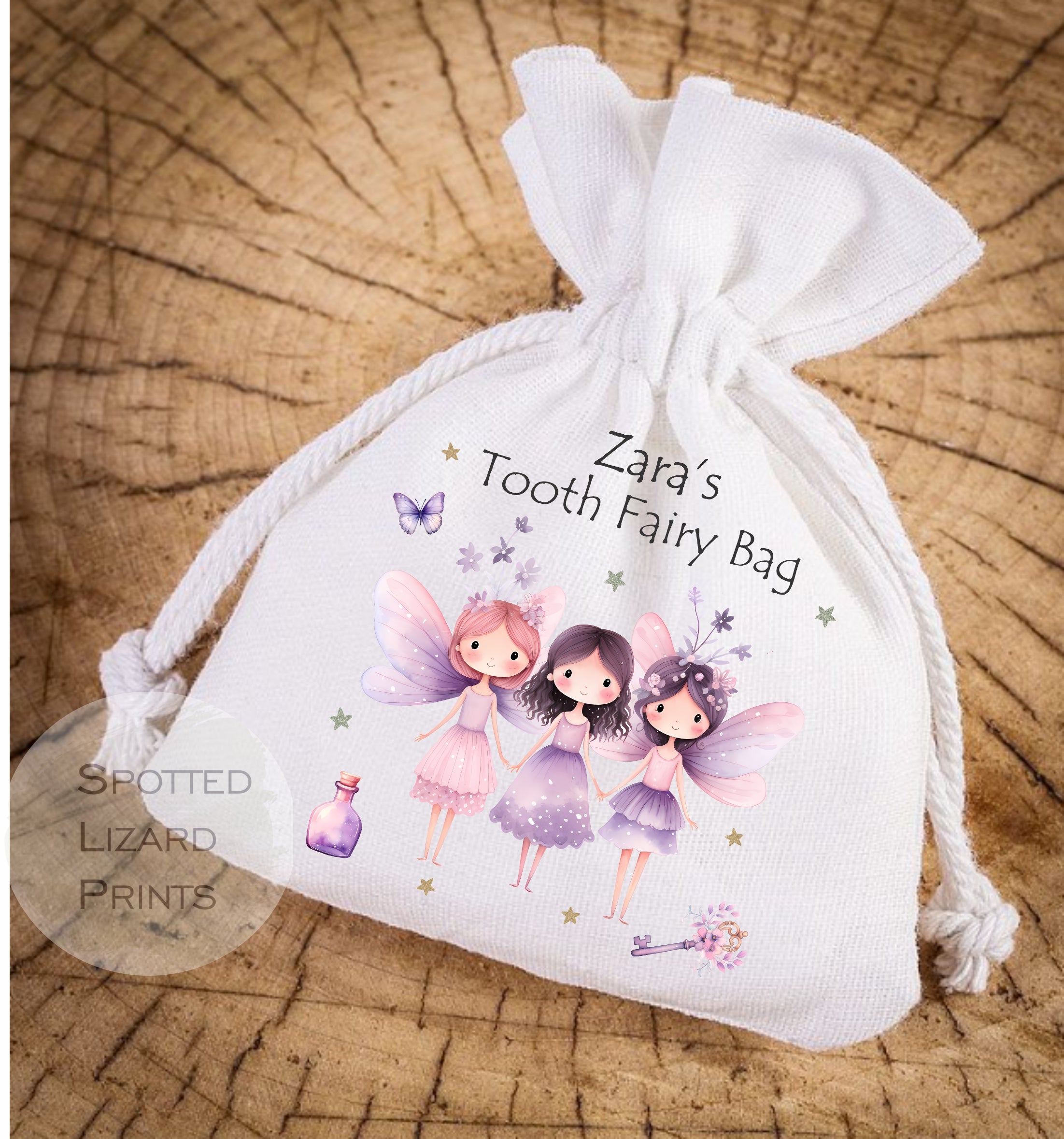 Personalised Tooth Fairy Bags Unique hand printed Gift Spottedlizardprints