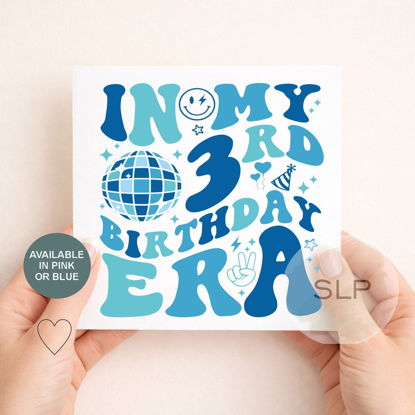 3rd Birthday Card – In My 3rd Birthday Era Card – Trendy 3 Year Old Birthday Card – Retro Disco 3rd Birthday – Available in Pink or Blue