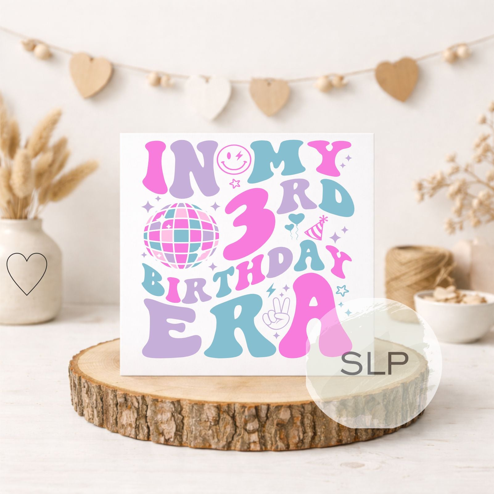 3rd Birthday Card – In My 3rd Birthday Era Card – Trendy 3 Year Old Birthday Card – Retro Disco 3rd Birthday – Available in Pink or Blue