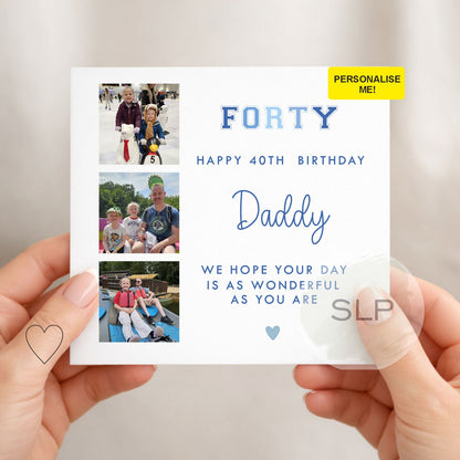 Personalised Daddy 40th Birthday Card | Custom Photo Dad 40th Birthday Card | Happy 40th Daddy Card | Dad Milestone Birthday Card