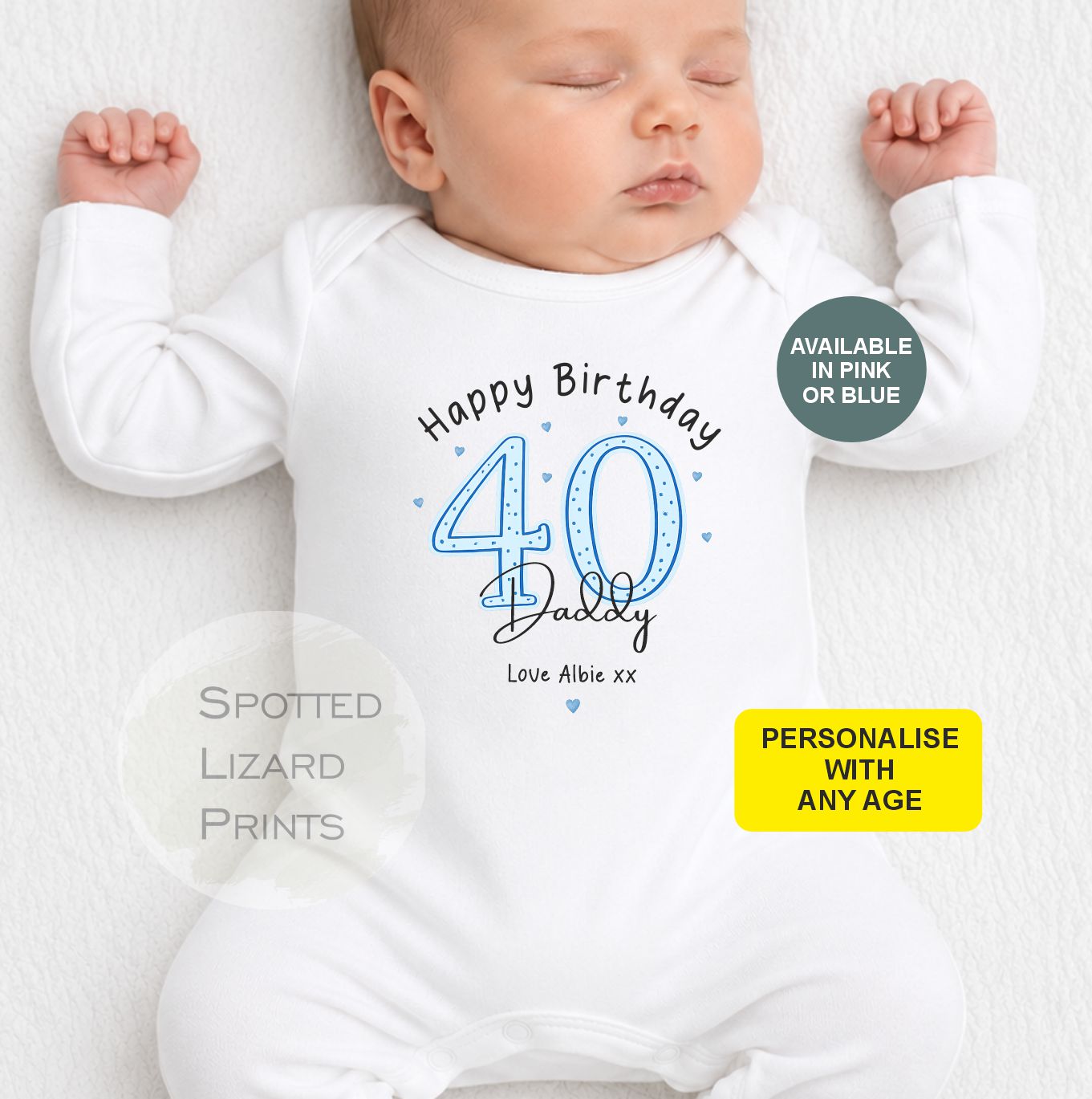 Personalised Daddy 40th Birthday Babygrow, T Shirt Baby Outfit Gift from Baby, New Dad Present
