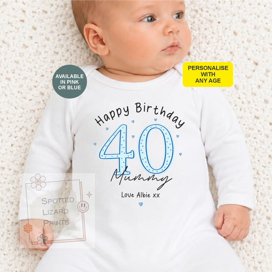 Personalised Happy Birthday Mummy Baby Vest | 30th 40th 50th 60th Birthday Mummy Outfit | Sleepsuit Gift from Baby | Mum Birthday