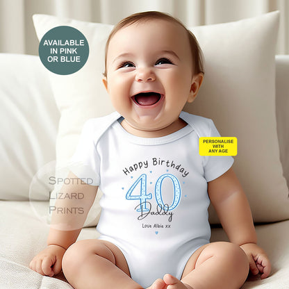 Personalised Daddy 40th Birthday Babygrow, T Shirt Baby Outfit Gift from Baby, New Dad Present