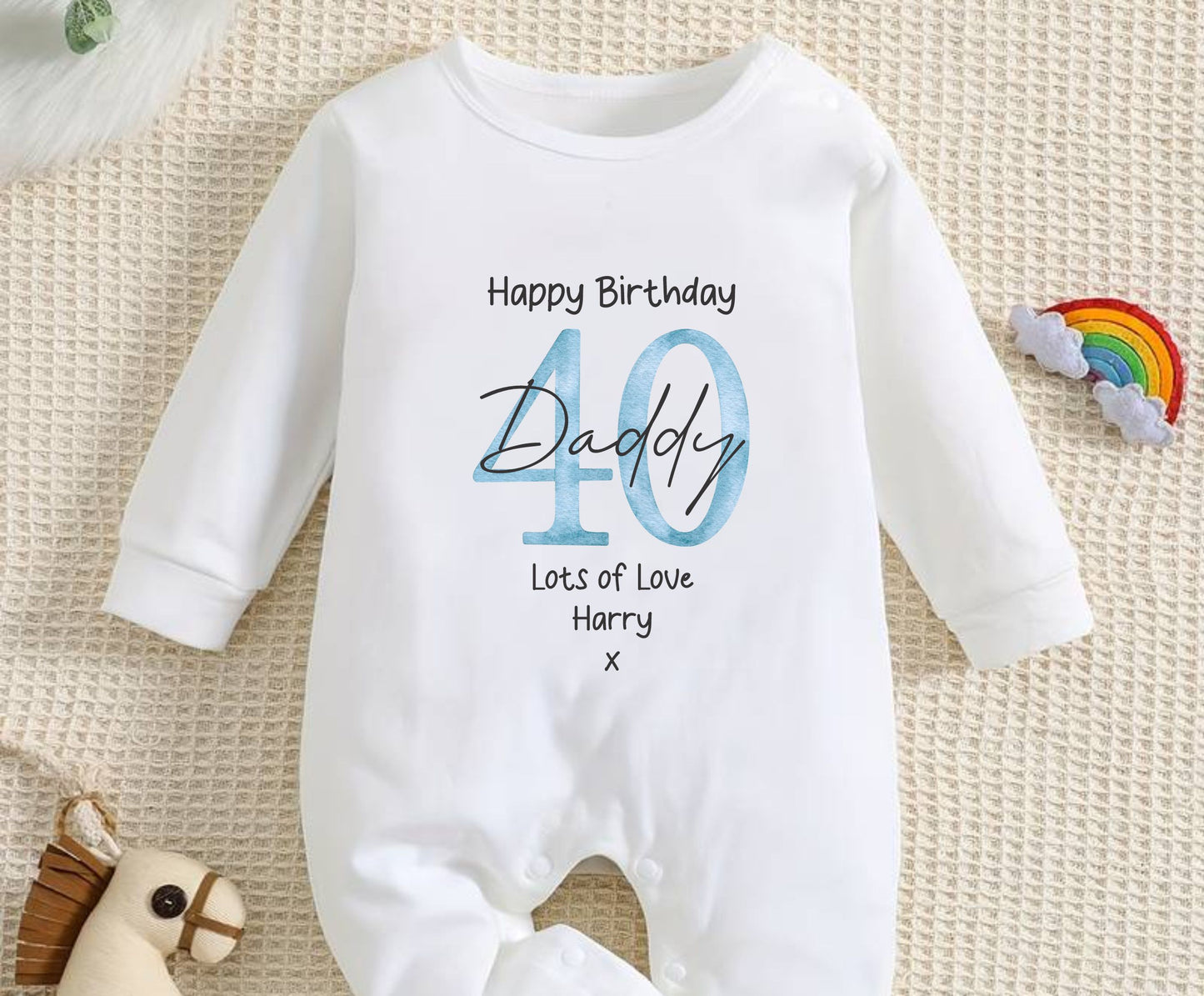 Blue heart personalised baby clothing for happy birthday Daddy