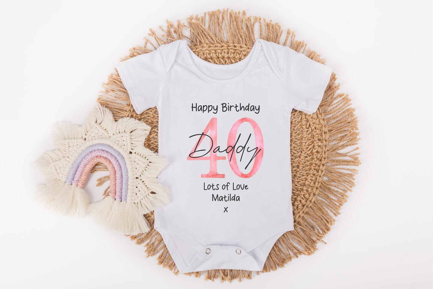 Pink heart happy birthday Daddy kids clothing