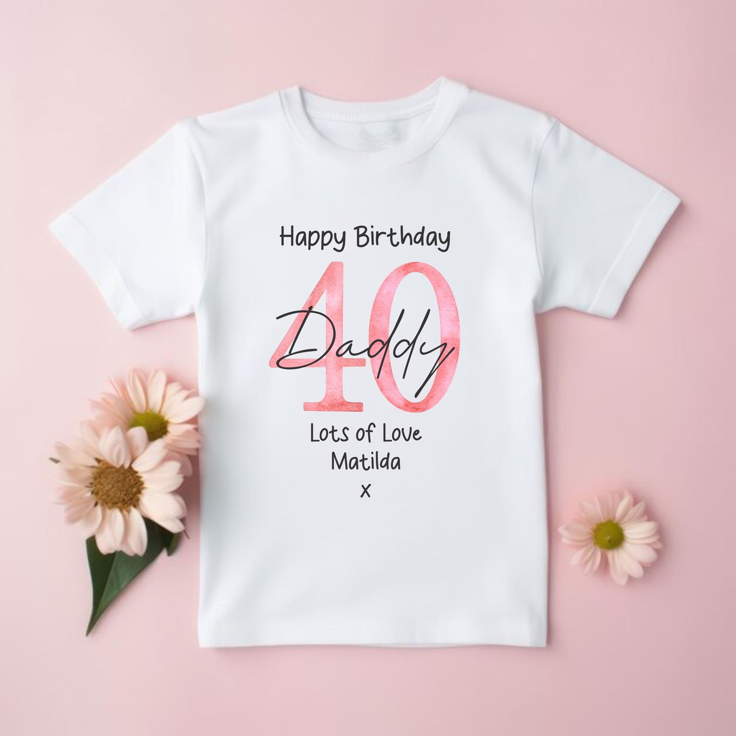 White Kids T-shirts for Happy Birthday Daddy, personalised with a name