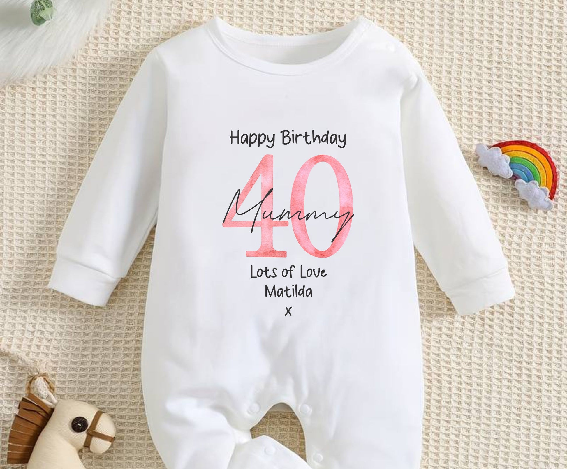 Happy Birthday Mummy personalised pink Heart Baby romper