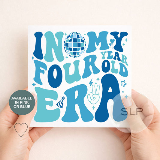 4th Birthday Card – In My Four Year Old Era – Trendy 4 Year Old Birthday Card – Retro Disco Fourth Birthday – in my 4th era