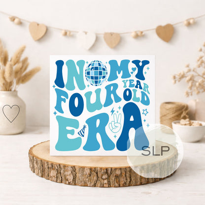 4th Birthday Card – In My Four Year Old Era – Trendy 4 Year Old Birthday Card – Retro Disco Fourth Birthday – in my 4th era