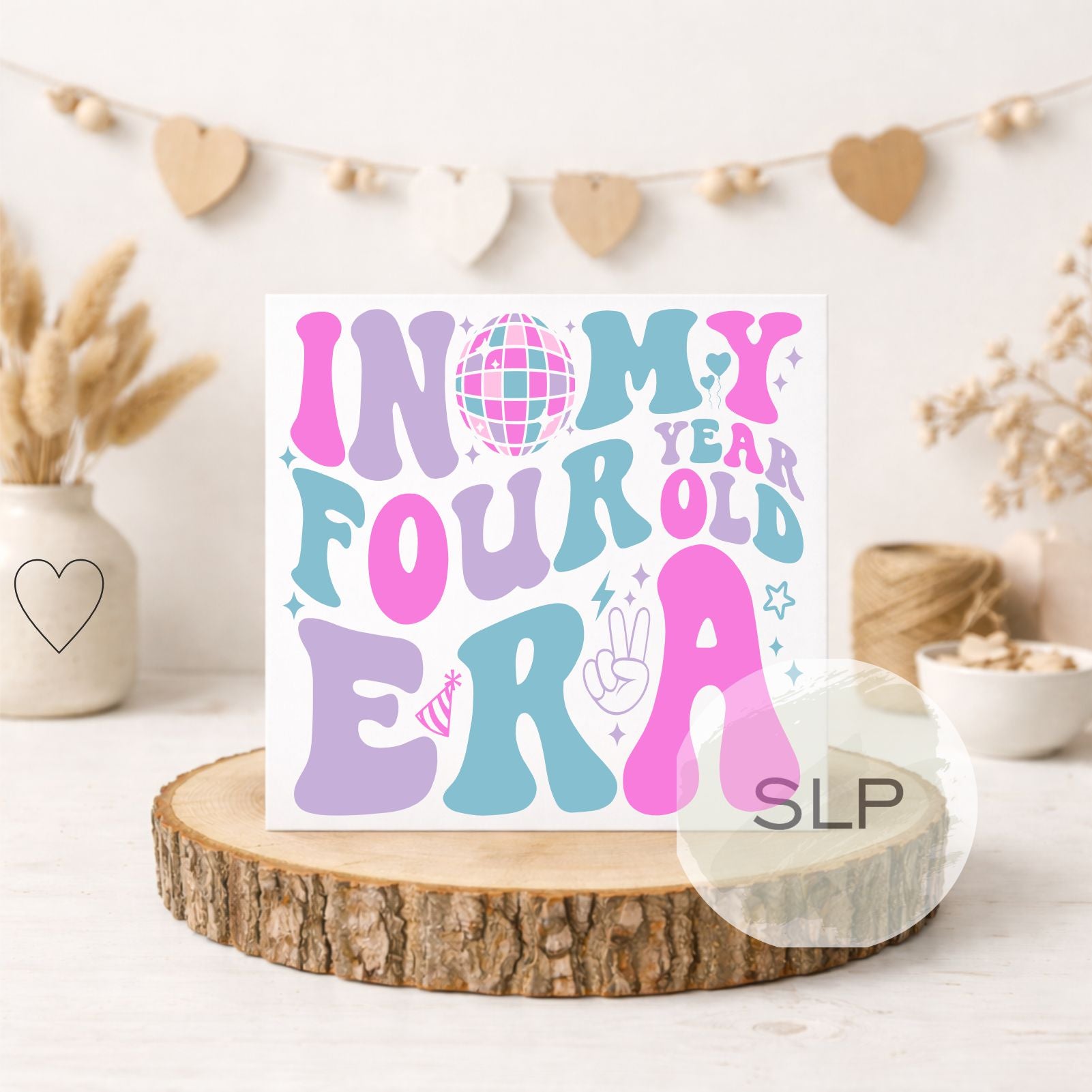 4th Birthday Card – In My Four Year Old Era – Trendy 4 Year Old Birthday Card – Retro Disco Fourth Birthday – in my 4th era
