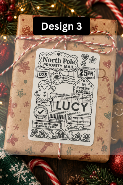 Personalised Christmas Gift Labels | North Pole Priority Mail Parcel Stickers | Blank or Custom Name Christmas Present Labels