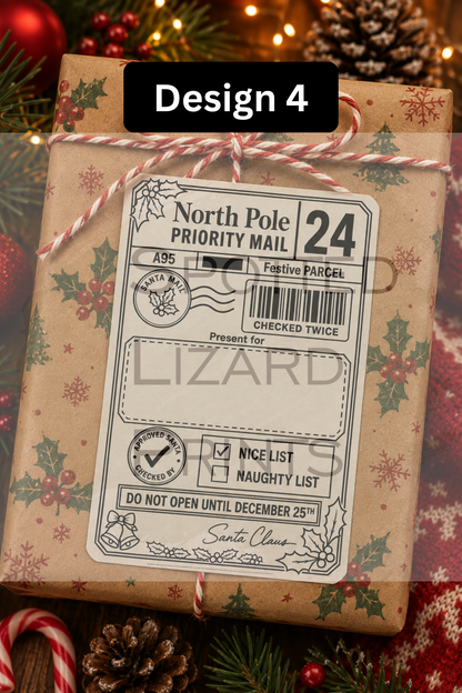 Personalised Christmas Gift Labels | North Pole Priority Mail Parcel Stickers | Blank or Custom Name Christmas Present Labels