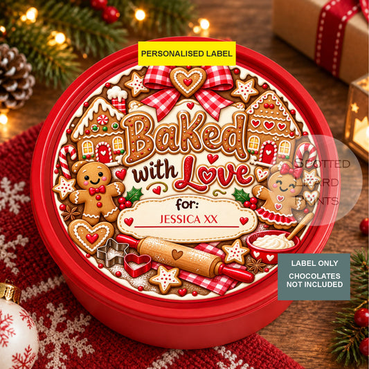 Personalised Baked With Love Christmas Chocolate Tin Label | Gingerbread Christmas Gift | Xmas Baking Theme | Sweet Treat Tin Sticker