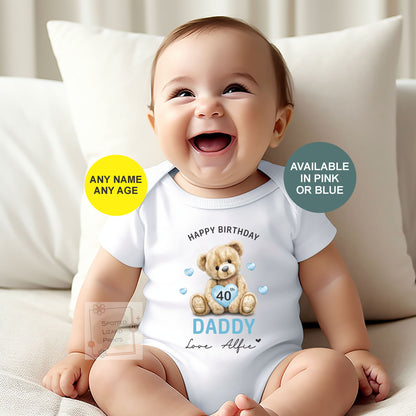 Personalised Happy Birthday Daddy Baby Vest | 30th 40th 50th 60th Birthday Daddy Outfit | Sleepsuit Gift from Baby | Dad Birthday